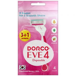 DORCO EVE 4 одноразовый бритвенный станок для женщин (3+1 шт) 4 лезвия, плавающая головка, увлажняющая полоска, резиновое покрытие ручки, артикул FRA 200-3+1p, mirbritv.ru