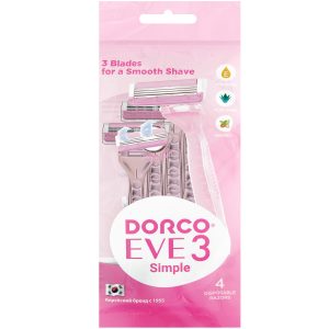 DORCO EVE 3 женские станки для бритья (4 шт) 3 лезвия, плавающая головка, увлажняющая полоса, артикул TRC 200PK, MIRBRITV.RU