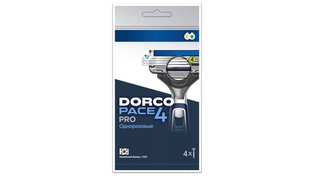 DORCO PACE 4 PRO премиальный станок (3+1 шт.) 4 лезвия, плав. головка, увл. полоса, FRC100-3+1P DORCO PACE 4 PRO премиальный станок (3+1 шт.) 4 лезвия, плав. головка, увл. полоса, FRC100-3+1P