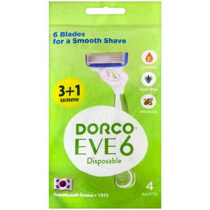 DORCO EVE 6 одноразовый бритвенный станок для женщин (3+1 шт.) 6 лезвий, плавающая головка, увлажняющая полоска, резиновое покрытие ручки, mirbritv.ru